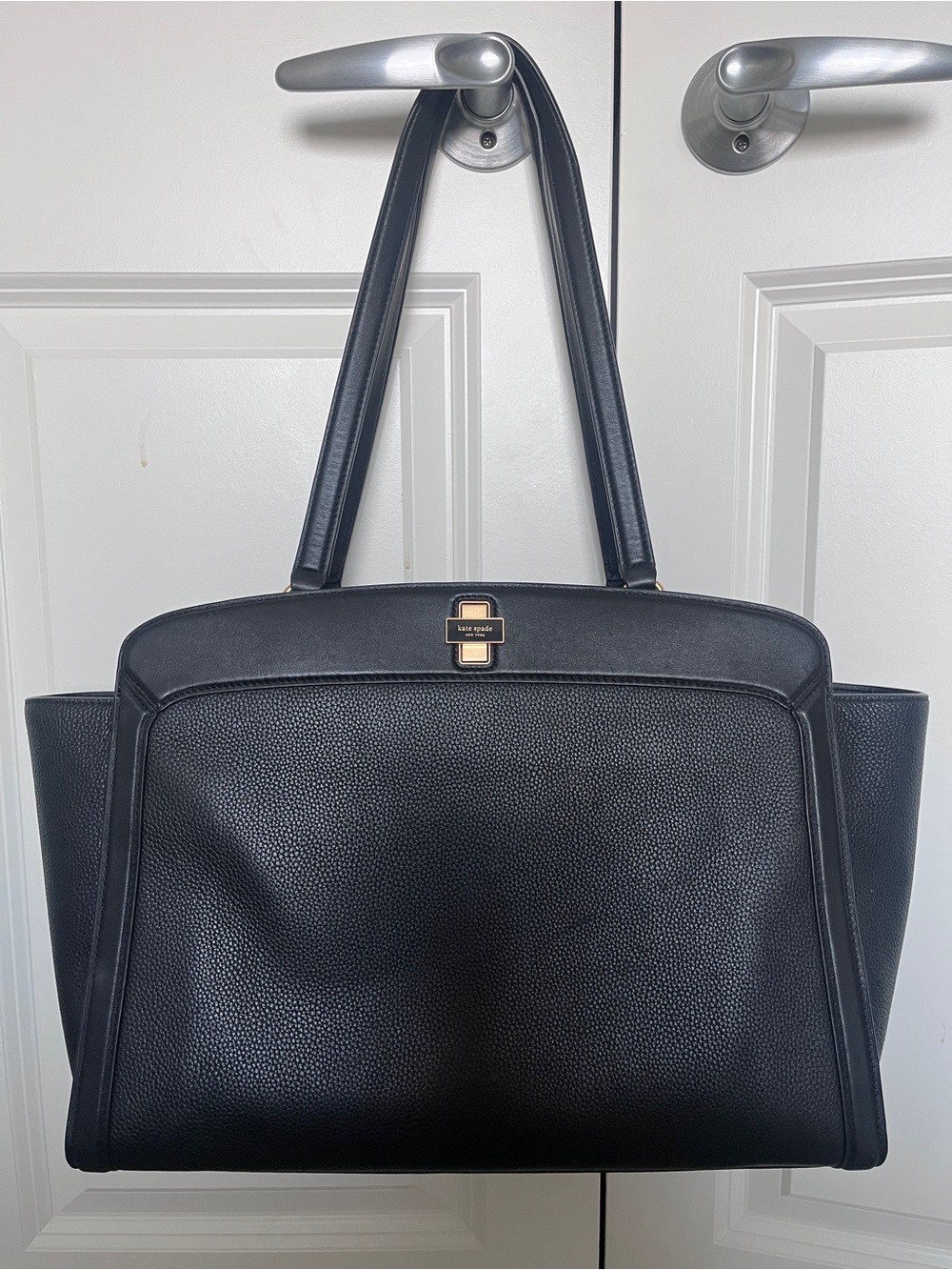 kate spade Black Pebbled Leather Tote with Gold Accent